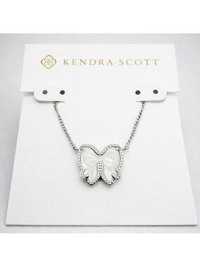 Kendra Scott Haley Bow Silver Pendant Necklace 16”+ 3” Extender New